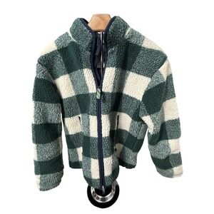 J.Crew Kids XL 12-14 Green Buffalo Check Sherpa Fleece Full Zip Jacket